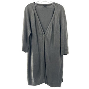 Lafayette 148 Women's Gray V-Neck 3/4 Sleeve Tight Knit Sweater Size Large